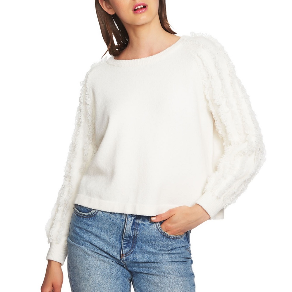 1.STATE
White Fringe-Sleeve Sweater size XL - Picture 1 of 8